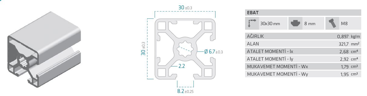 30x30 Kapalı sigma profil